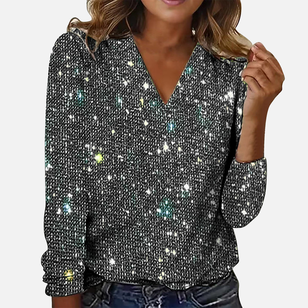 Flower - Blouse à col en V en diamant