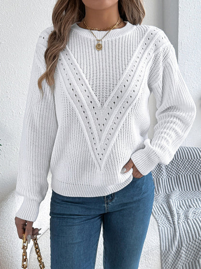 Dolce Paris |  Pull à col rond ajouré à manches longues