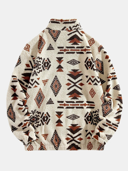 Sweat-shirt Teddy Imprimé Azteque à Zip Quart – Confortable, Stylé & Tendance