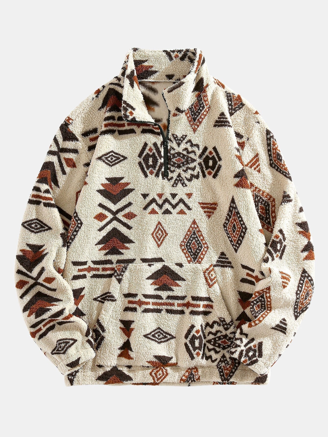 Sweat-shirt Teddy Imprimé Azteque à Zip Quart – Confortable, Stylé & Tendance