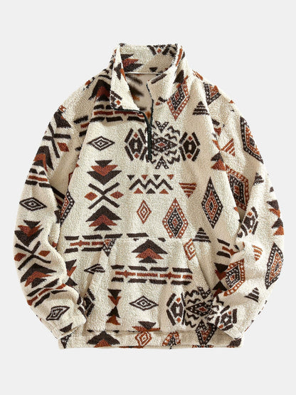 Sweat-shirt Teddy Imprimé Azteque à Zip Quart – Confortable, Stylé & Tendance