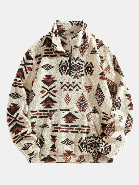 Sweat-shirt Teddy Imprimé Azteque à Zip Quart – Confortable, Stylé & Tendance
