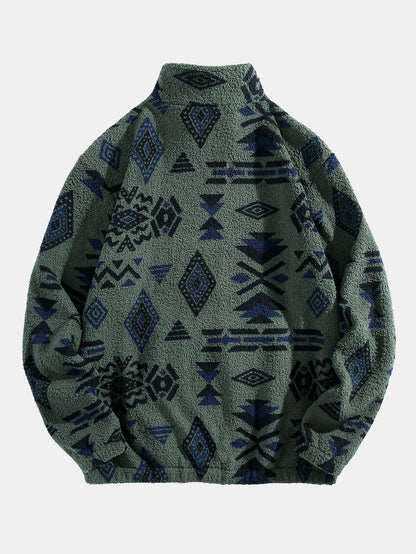 Sweat-shirt Teddy Imprimé Azteque à Zip Quart – Confortable, Stylé & Tendance