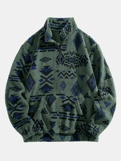 Sweat-shirt Teddy Imprimé Azteque à Zip Quart – Confortable, Stylé & Tendance