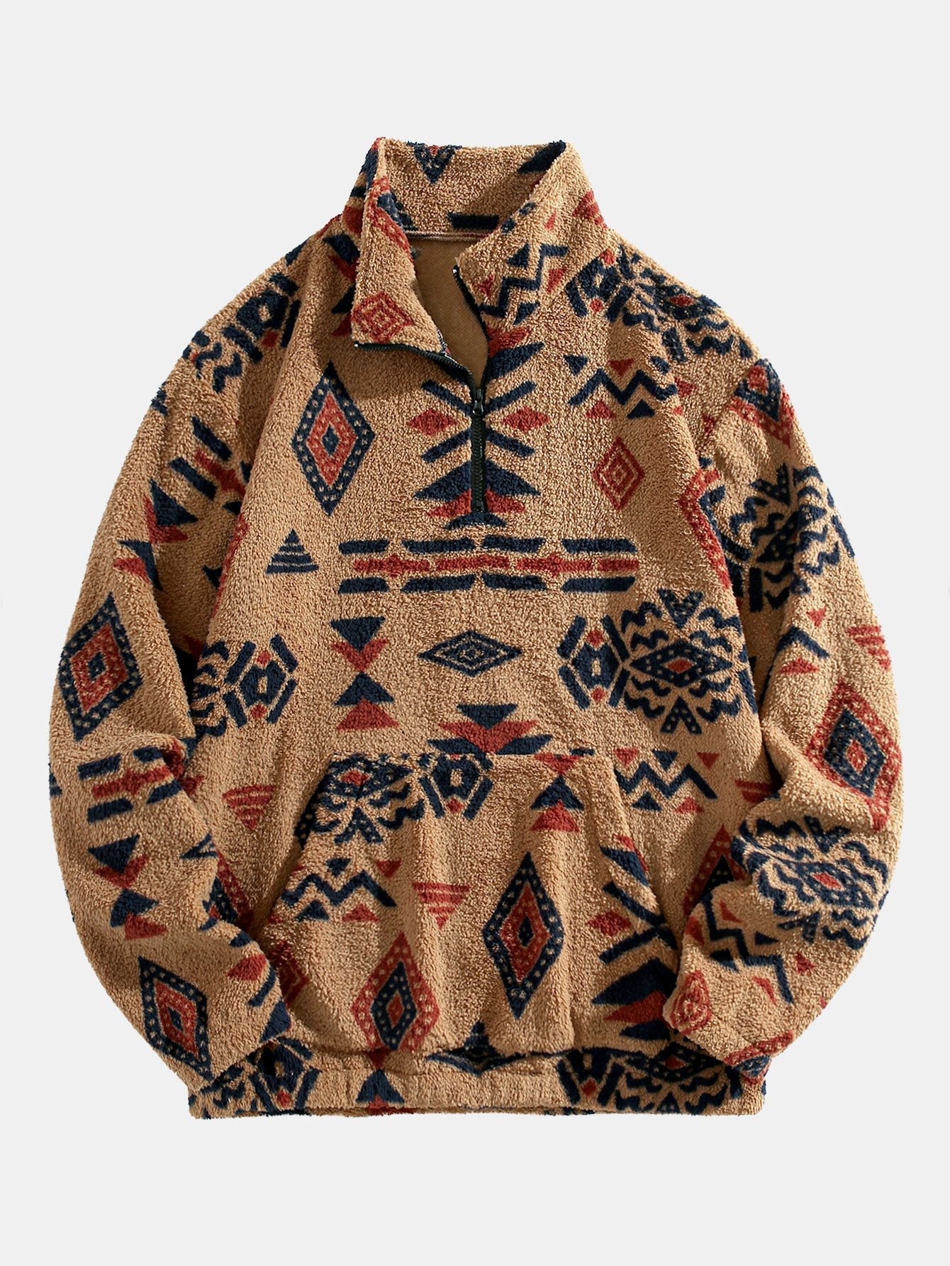 Sweat-shirt Teddy Imprimé Azteque à Zip Quart – Confortable, Stylé & Tendance