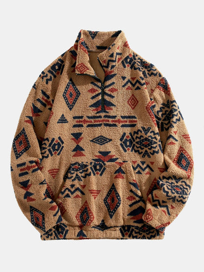Sweat-shirt Teddy Imprimé Azteque à Zip Quart – Confortable, Stylé & Tendance