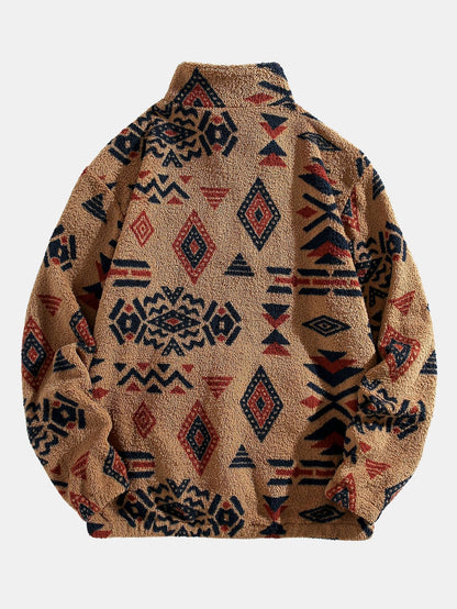 Sweat-shirt Teddy Imprimé Azteque à Zip Quart – Confortable, Stylé & Tendance