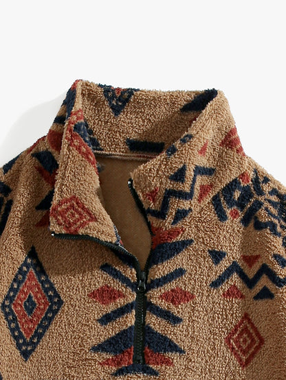 Sweat-shirt Teddy Imprimé Azteque à Zip Quart – Confortable, Stylé & Tendance
